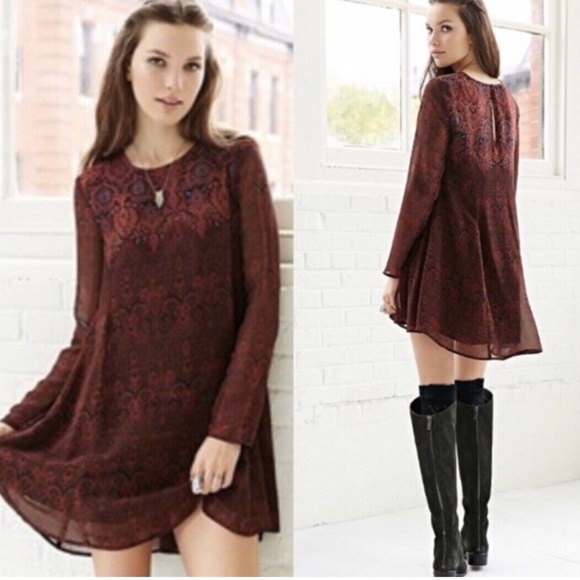Urban Outfitters Ecoté Black Brown and Blue Print Dress - Picture 1 of 8
